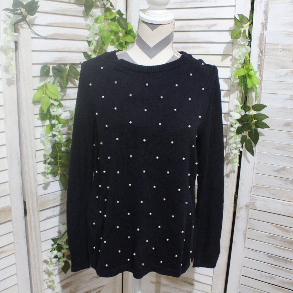 Talbots navy sweater with pearl detail (1114)